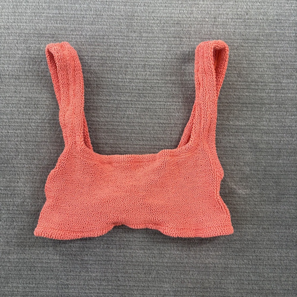Hunza G Salmon Orange Knit Bow Top One Size Swim Accent Scrunch Crinkle